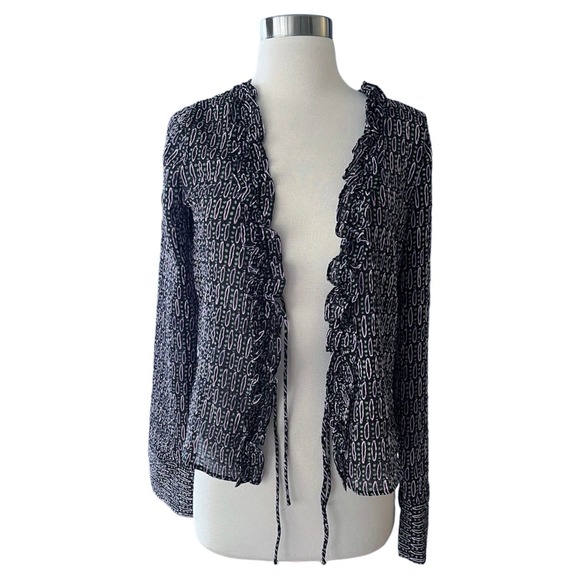 ZARA Blouse Long Sleeves Ruffle Trim Ties at Front Lightweight Jacket Medium NWT - Picture 2 of 11